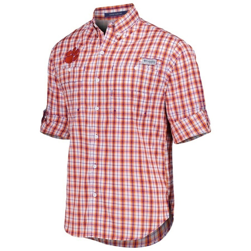 COLUMBIA Clemson Tigers Super Tamiami Plaid Button-Up LS Shirt Men's L *NEW* $80